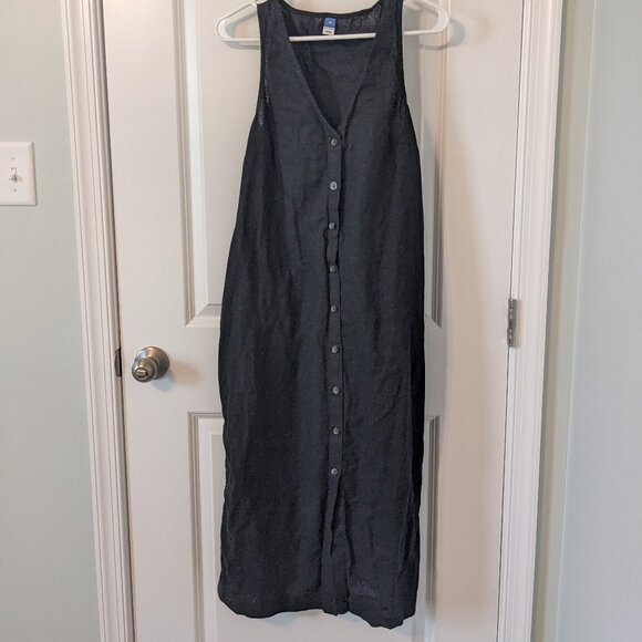 Old Navy Black Linen Blend Button Down Midi Dress - Size Medium - Picture 2 of 6